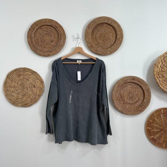 NEW Buckle BKE Blue Oversized Waffle Knit Thermal Long Sleeve Tee T-Shirt Small - Picture 1 of 6